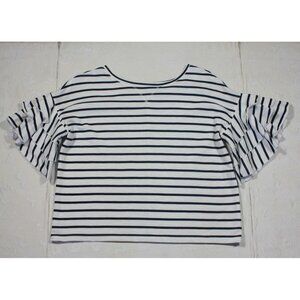 a.n.a. ana Petite Womens White Navy Stripe Cotton Blend Knit Top Size PL